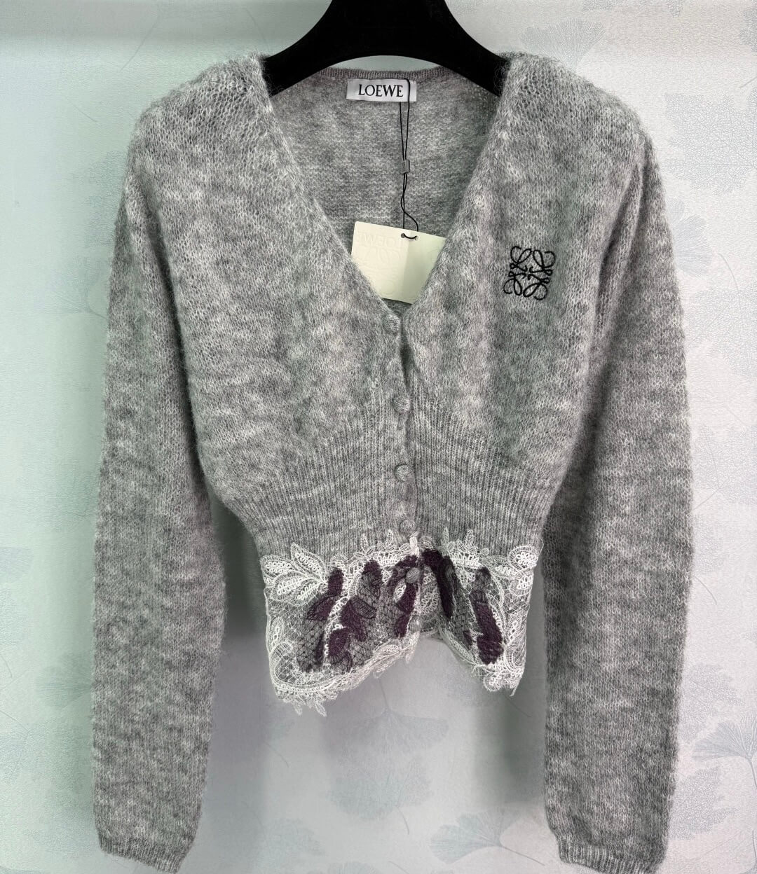 Delicate V-Neck Cardigan with Lace Hem