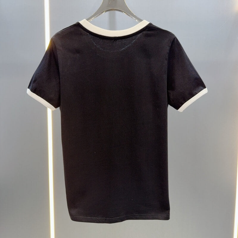 Minimalist Color-Block Embroidered T-Shirt