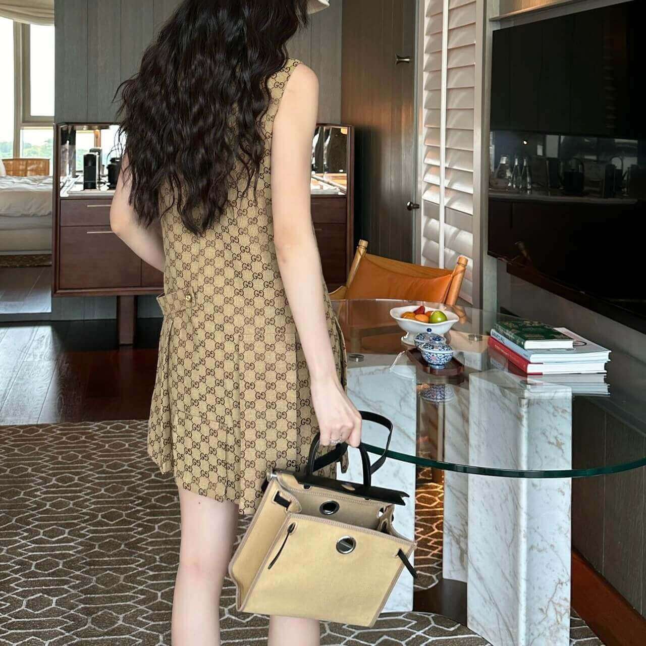 Sleeveless Pleated Jacquard Vest Dress