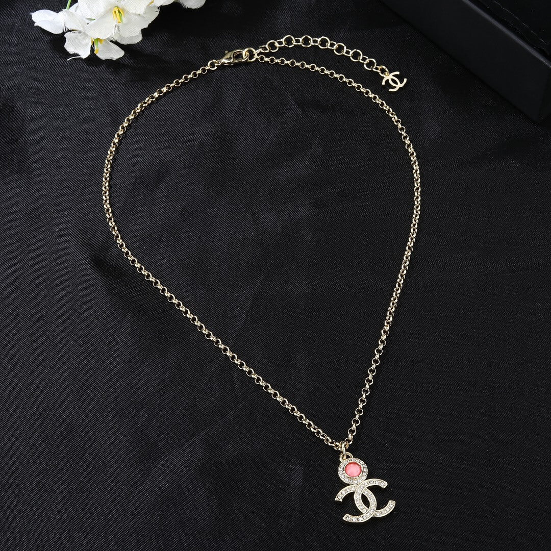 Elegant Pink Diamond-Accented Letter Necklace