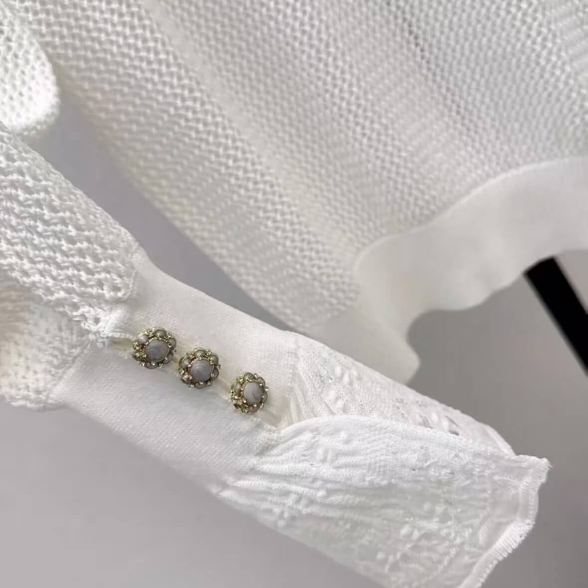 Ruffle-Collar Flared Sleeve Openwork Top