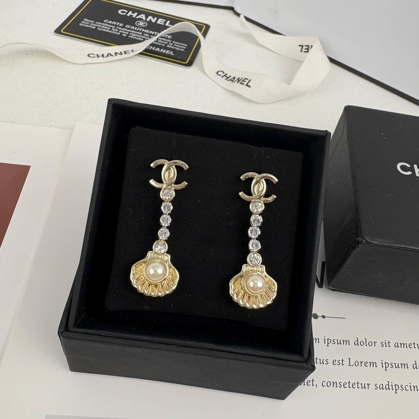 Long Shell Pearl Diamond Drop Earrings