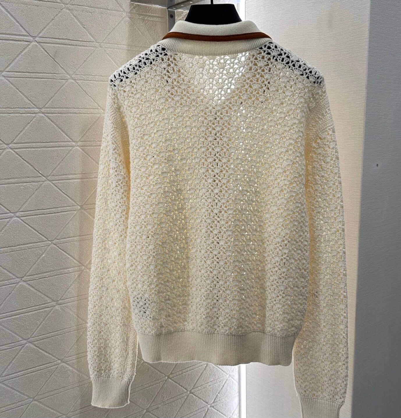 Minimalist Lapel Openwork Zip-Up Knit Jacket