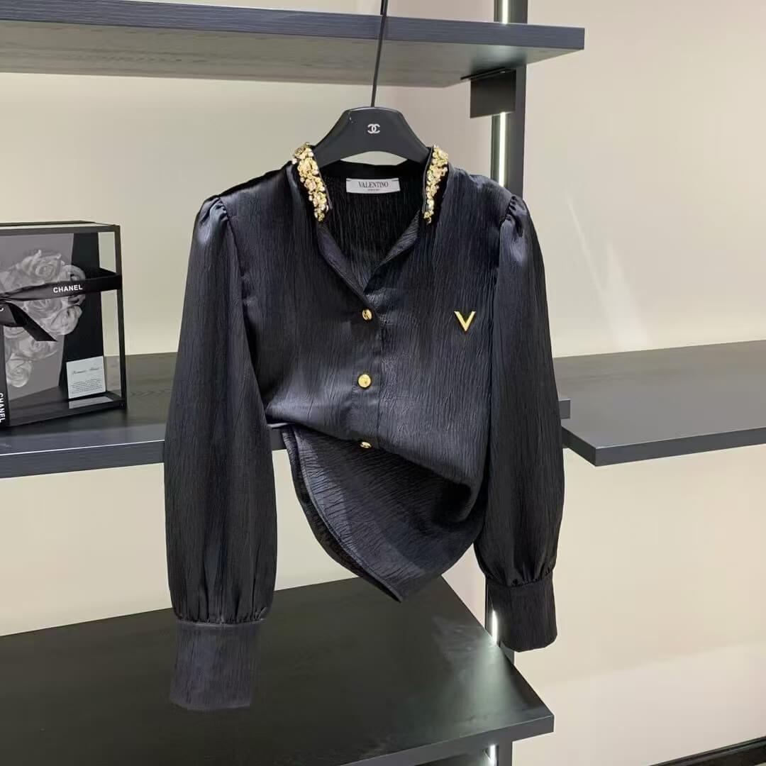 High-End Satin Diamond-Encrusted Shirt