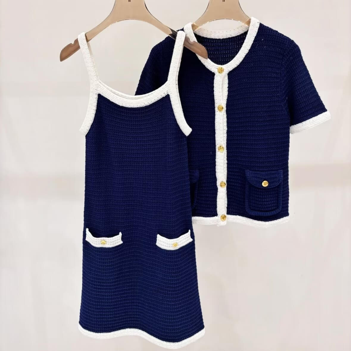 Elegant Navy Blue Knit Camisole Dress