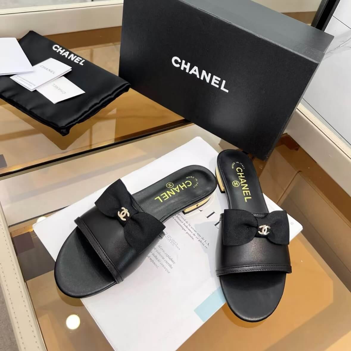 Classic Elegant Black Bow-Embellished Sandals