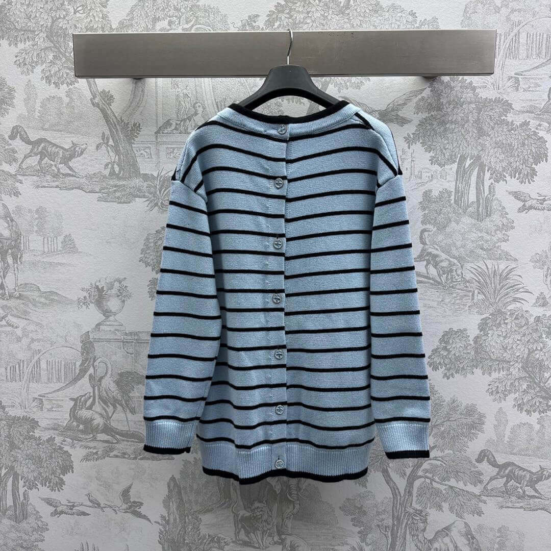 Color-Block Striped V-Neck Knit Cardigan