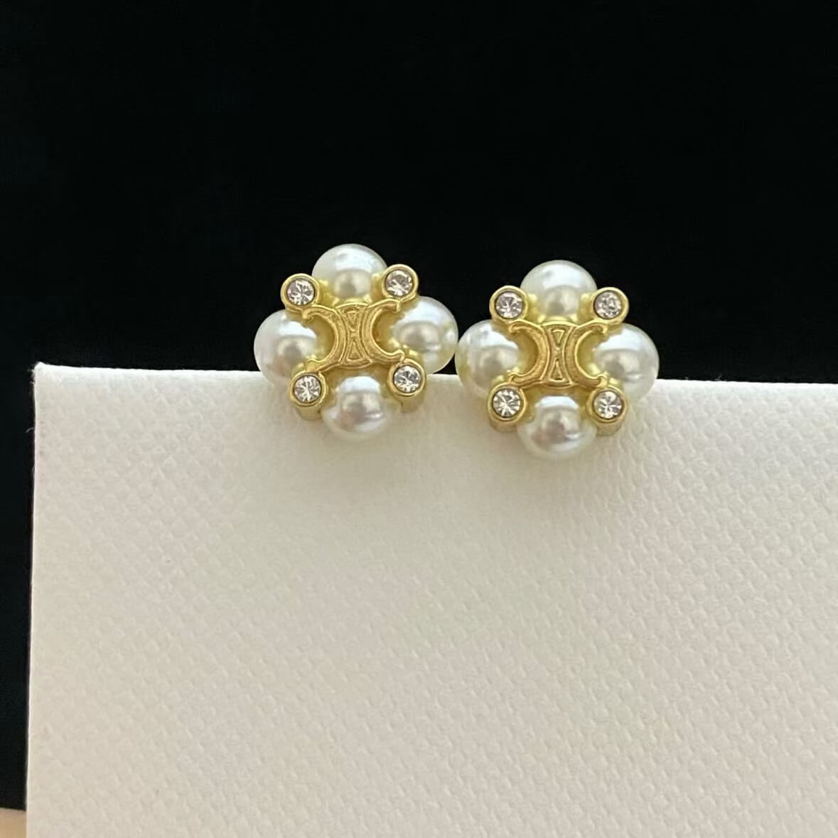 Pearl & Diamond Floral Stud Earrings