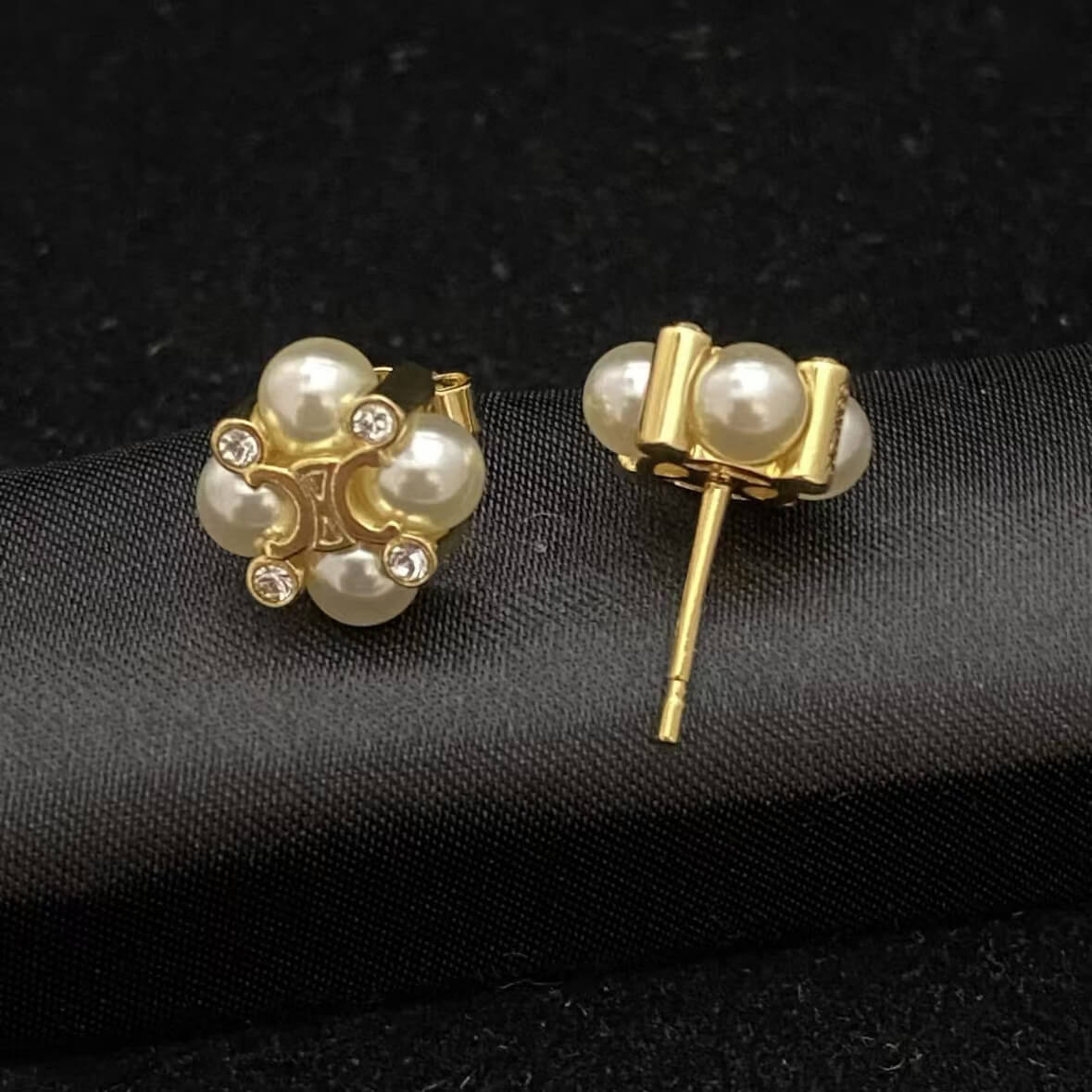 Pearl & Diamond Floral Stud Earrings