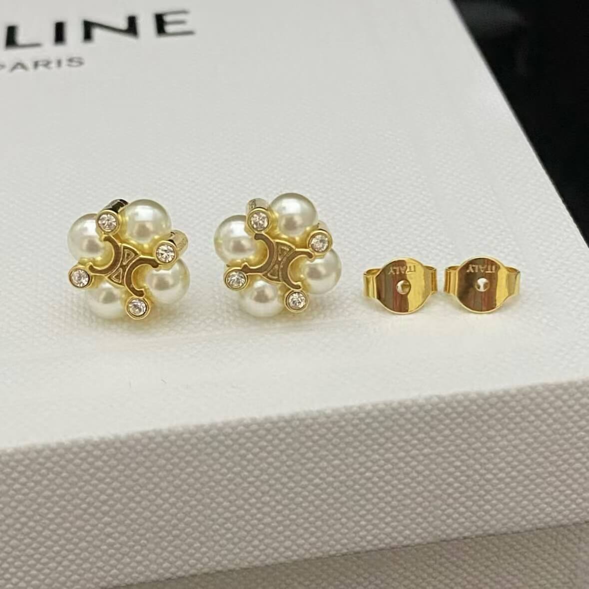 Pearl & Diamond Floral Stud Earrings