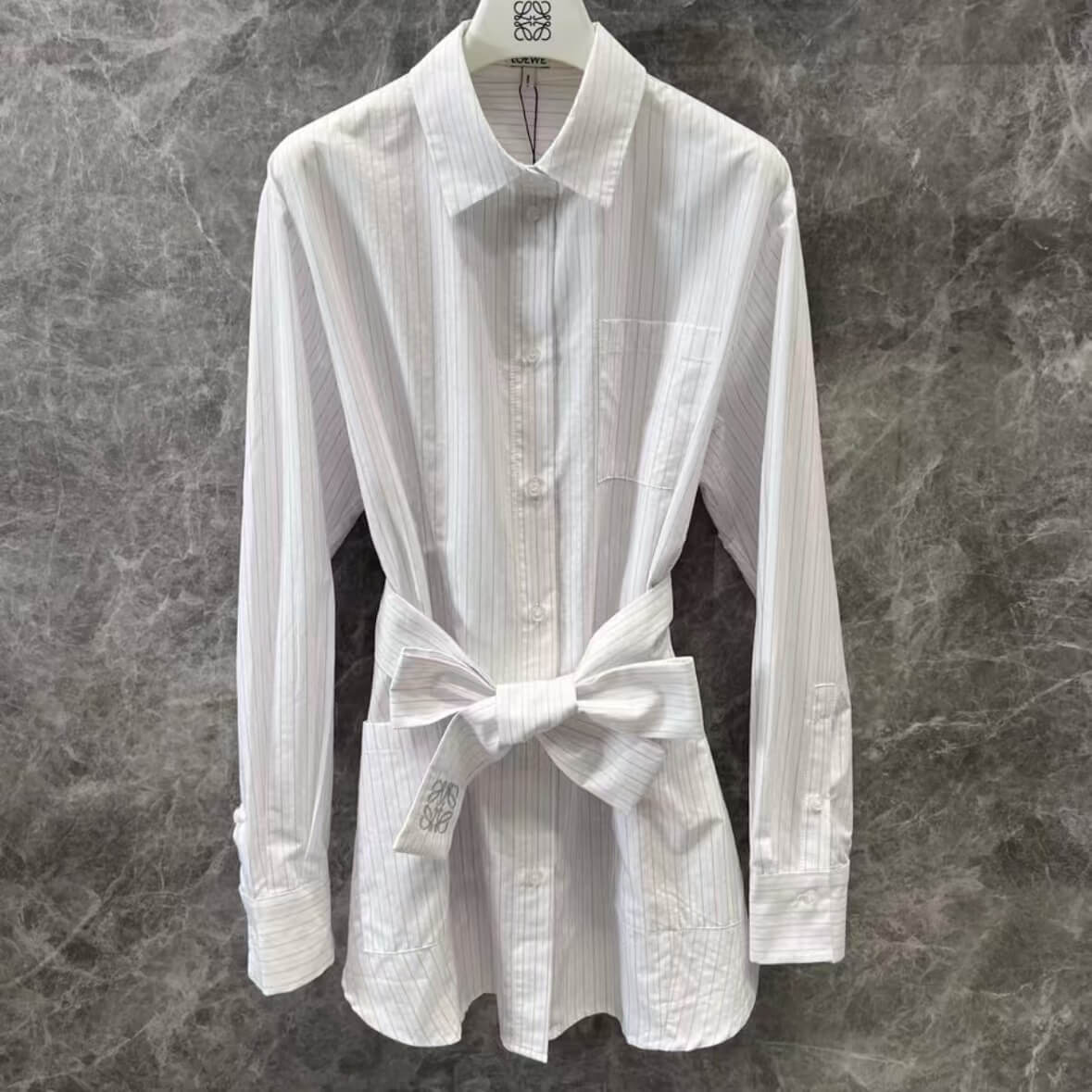 Minimalist Classic Striped Belted Shirt Dress