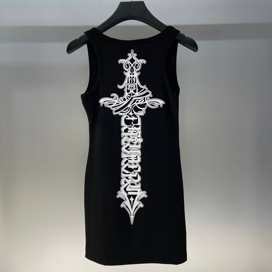 Classic Cross-Printed Sleeveless Dress