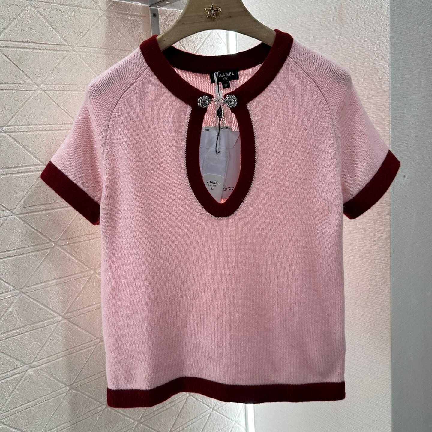 Camelia-Encrusted Cutout Knit Tee