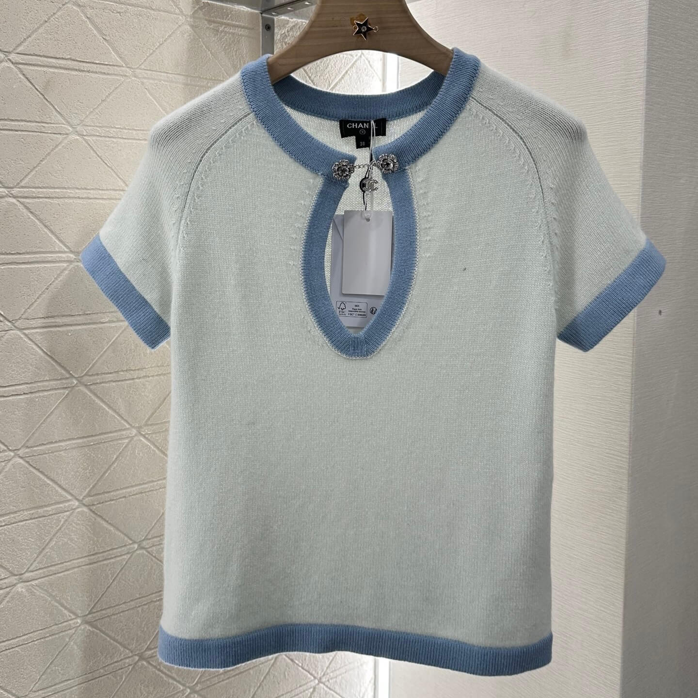 Camelia-Encrusted Cutout Knit Tee