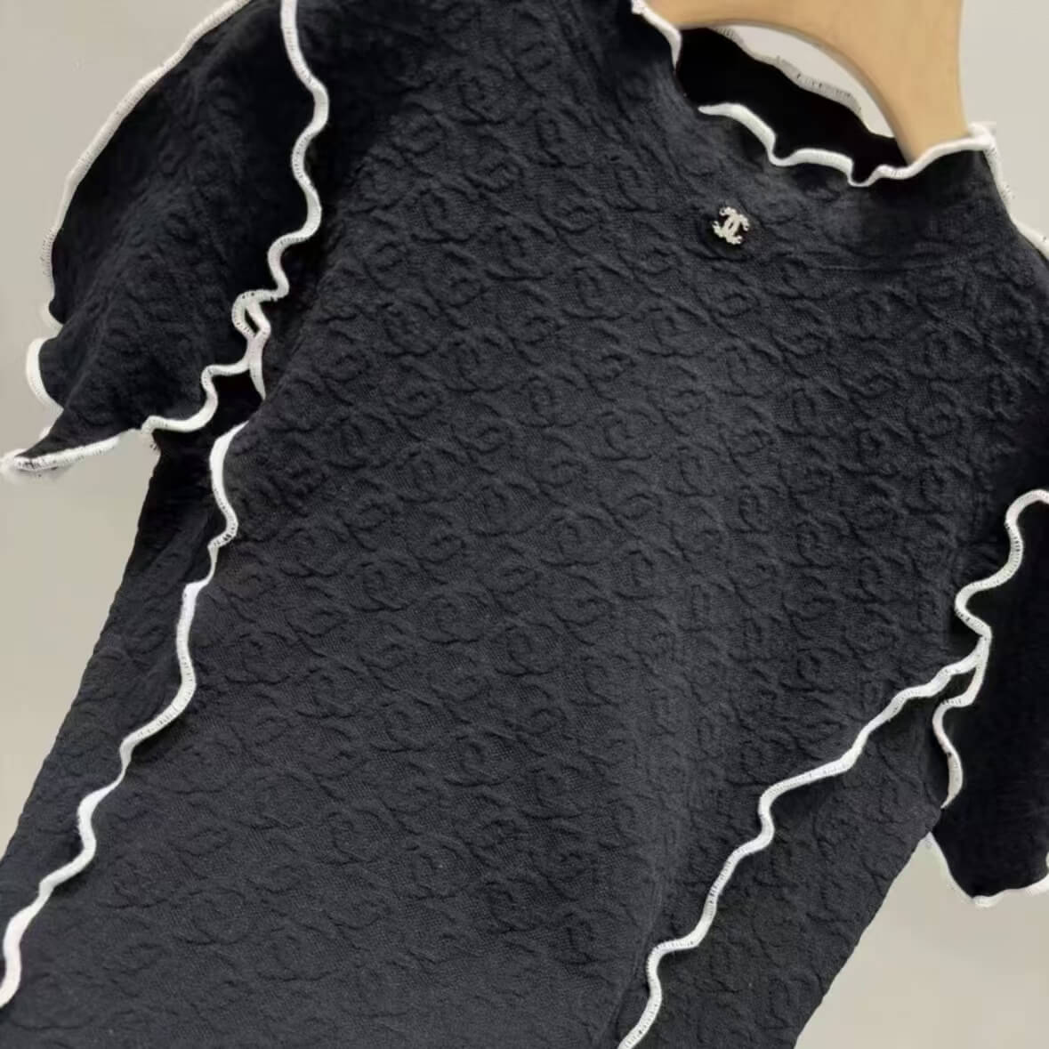 Lace-Trimmed All-Over Embossed Knit Top