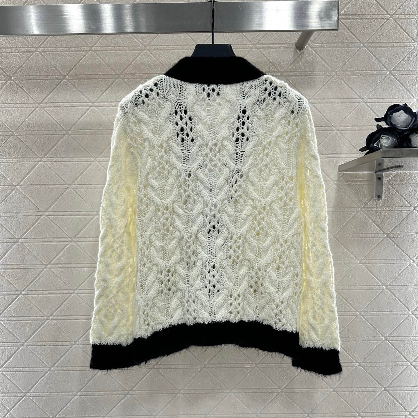 Classic Color-Block Crochet Knit Cardigan