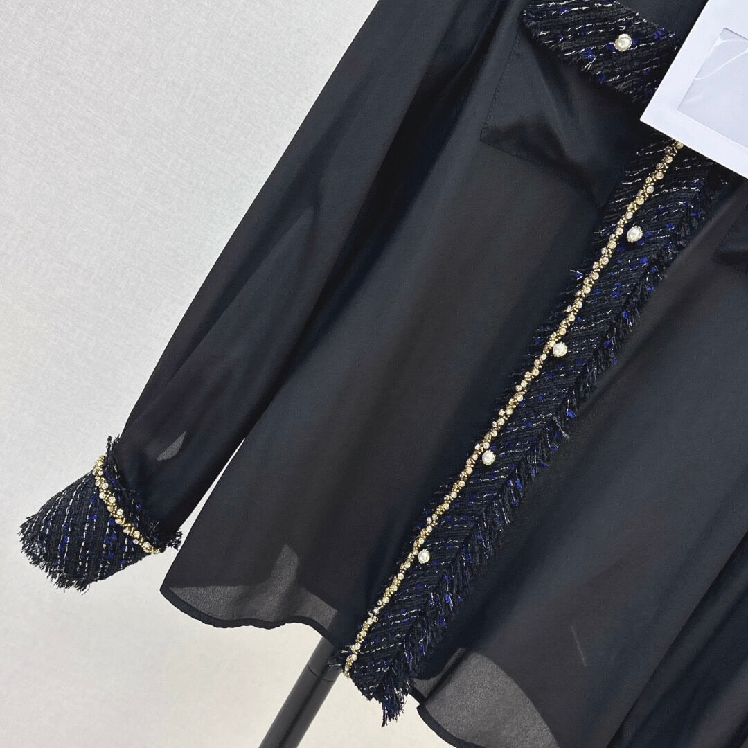 Elegant Woven Patchwork Silk Shirt