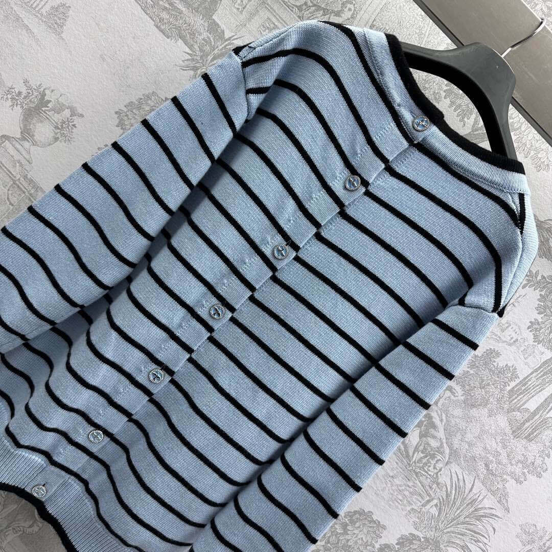 Color-Block Striped V-Neck Knit Cardigan