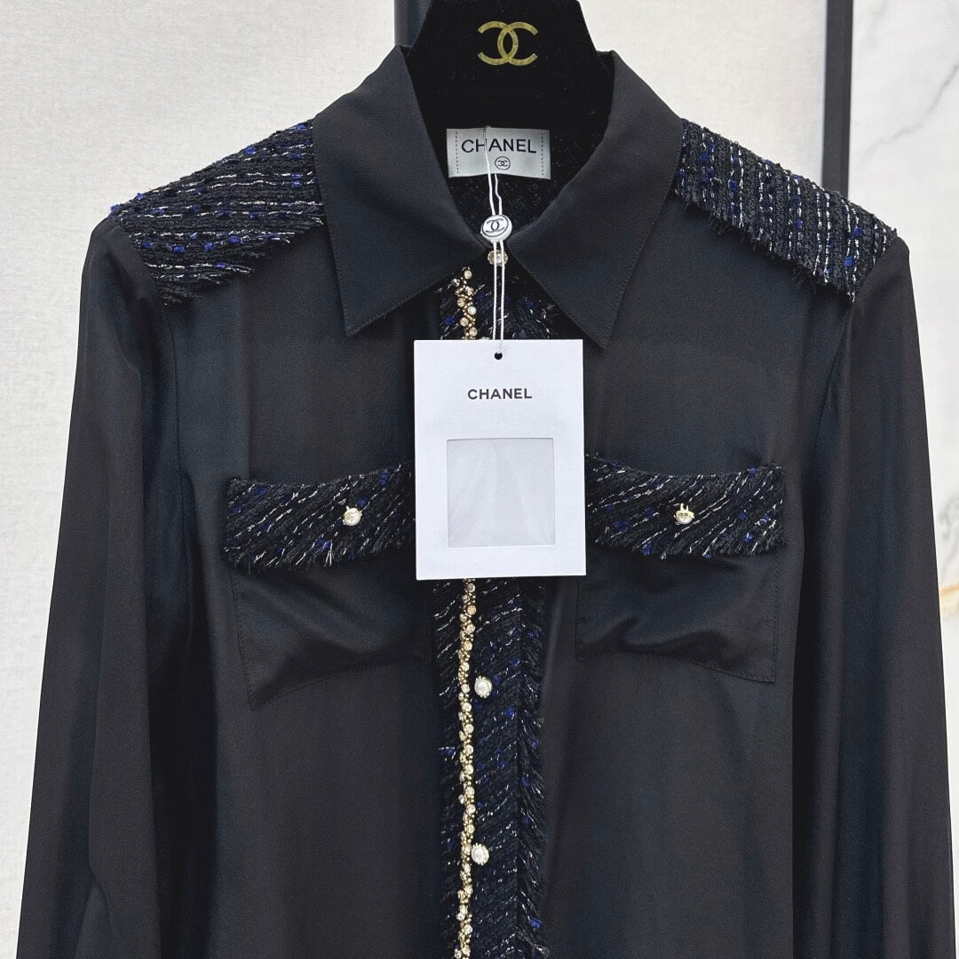 Elegant Woven Patchwork Silk Shirt