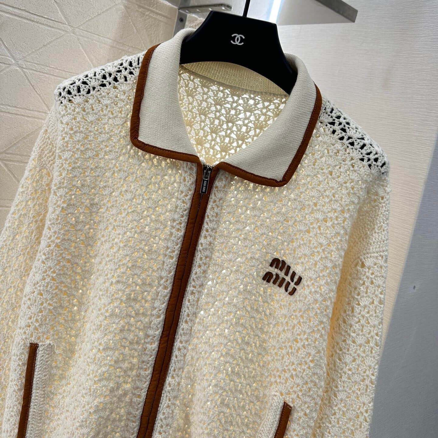 Minimalist Lapel Openwork Zip-Up Knit Jacket
