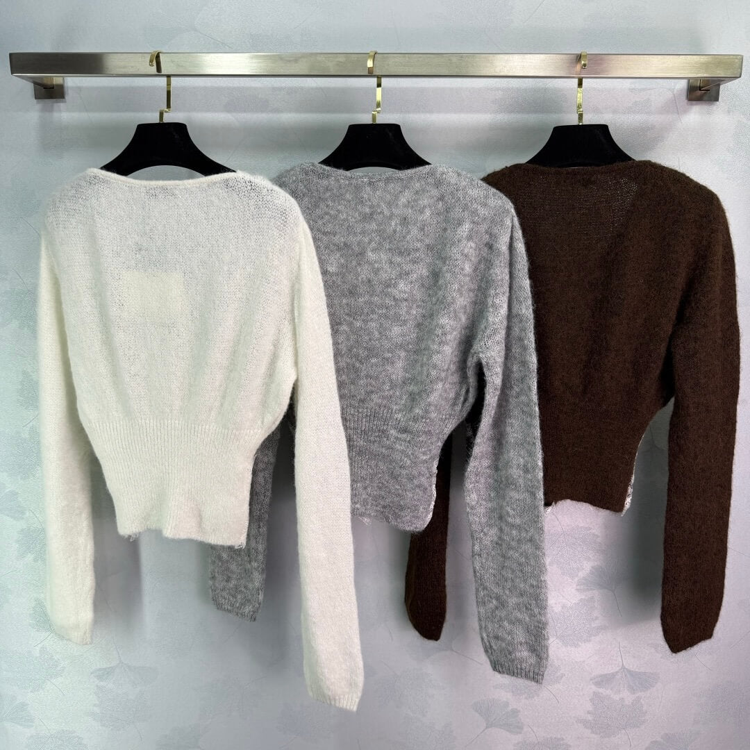Delicate V-Neck Cardigan with Lace Hem