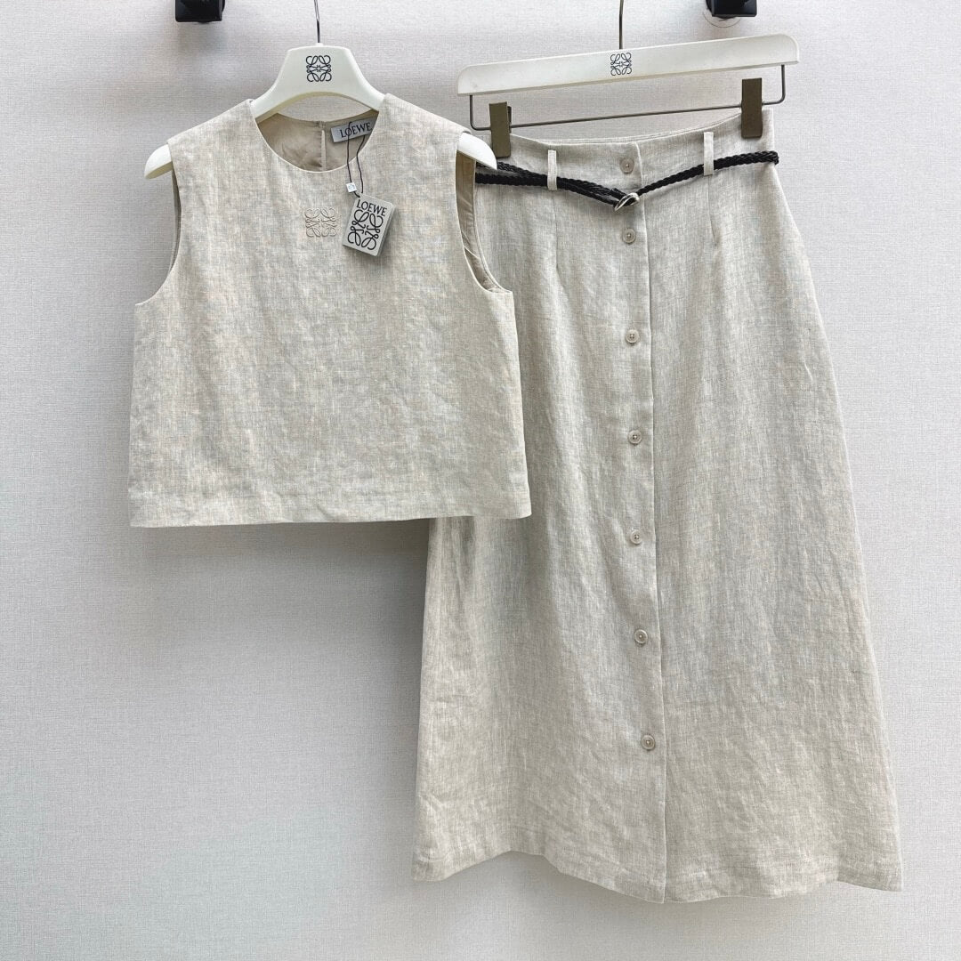 Belted Wrap Skirt Set with Blouson Top