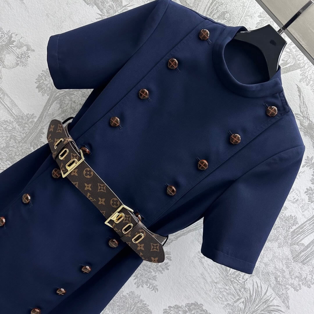 LOU Double-Buckle Belted Dress
