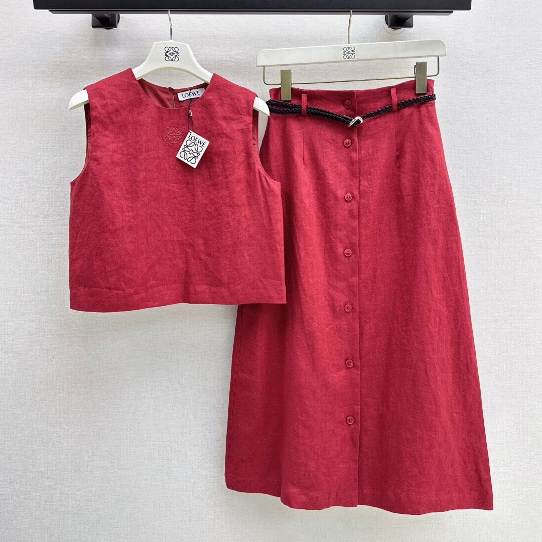 Belted Wrap Skirt Set with Blouson Top