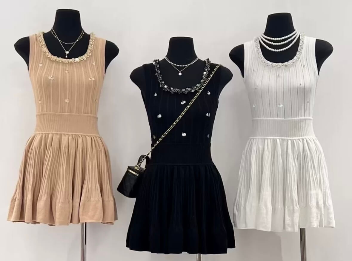 Elegant Sequined Round-Neck Knit Vest Dress
