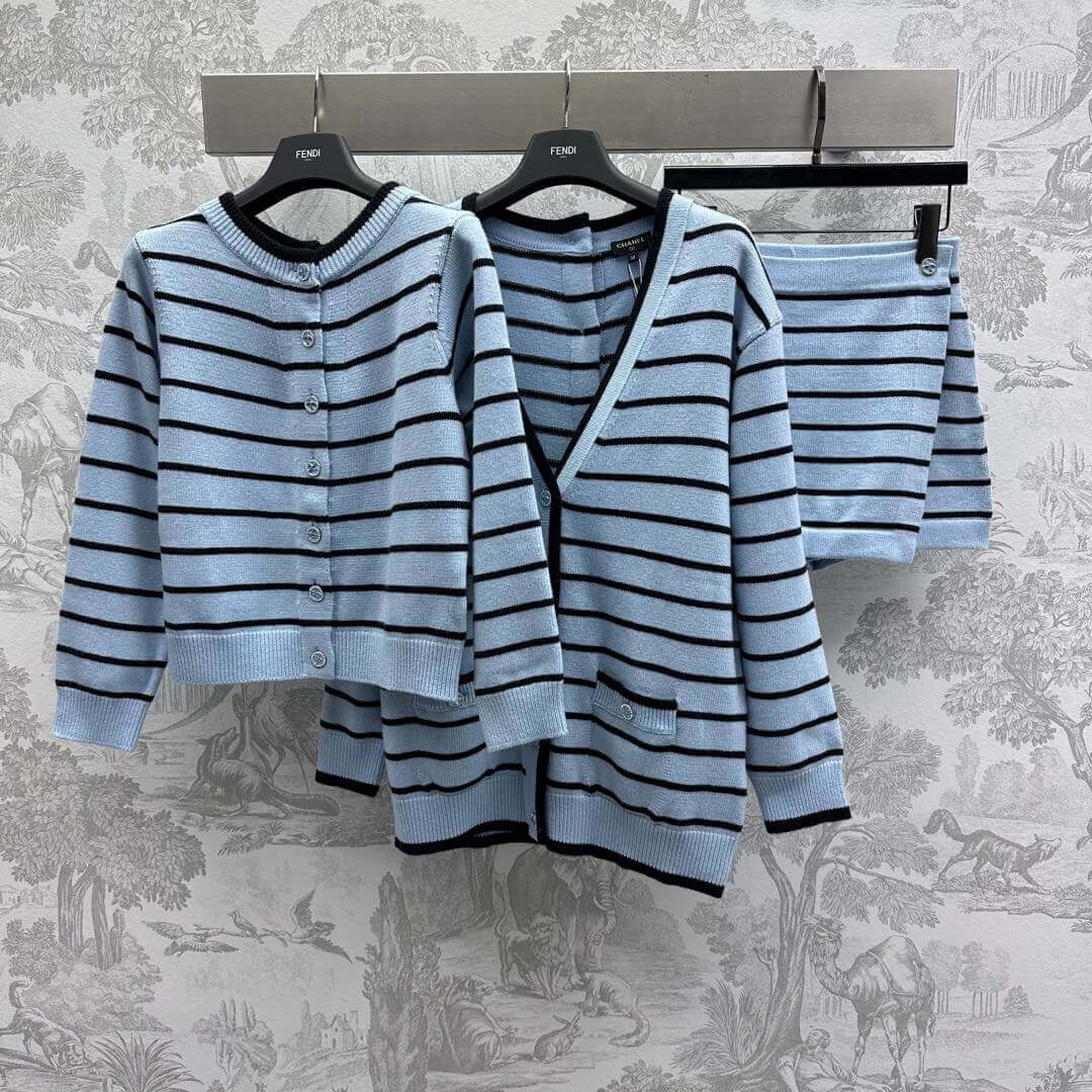 Color-Block Striped V-Neck Knit Cardigan