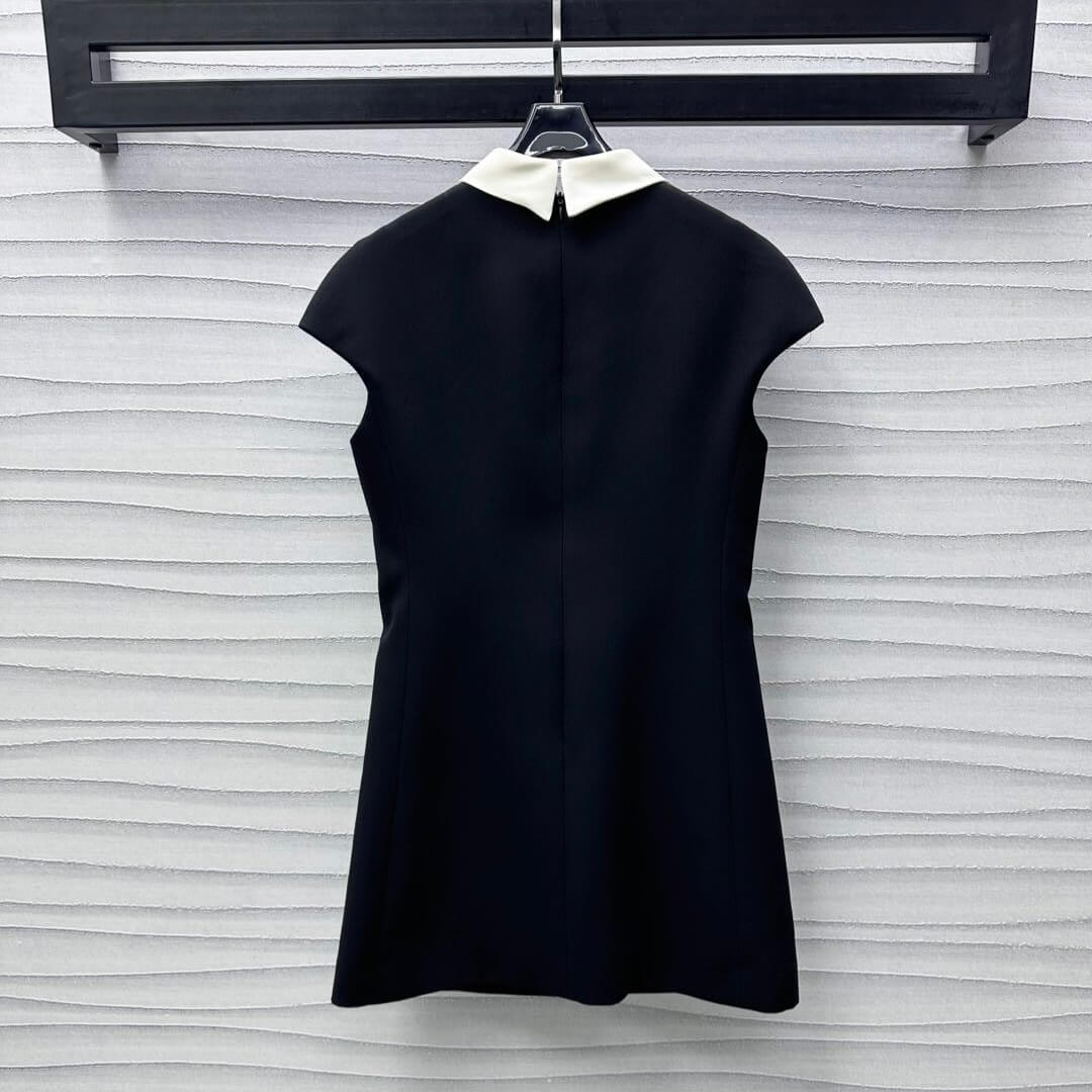 Elegant Collar Diamond-Embellished Bow Dress