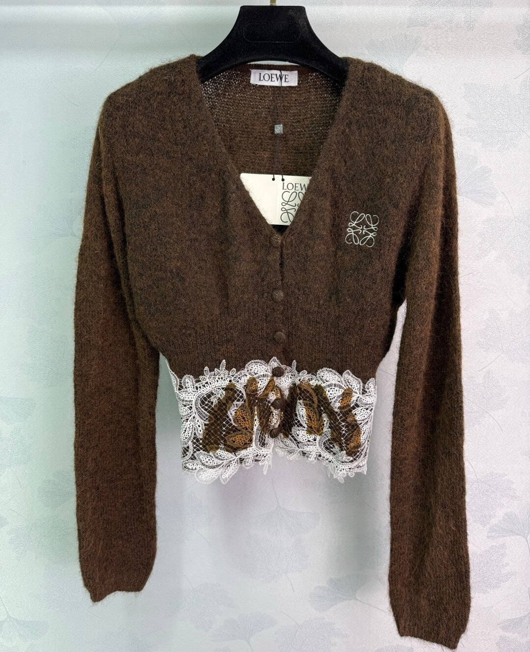 Delicate V-Neck Cardigan with Lace Hem