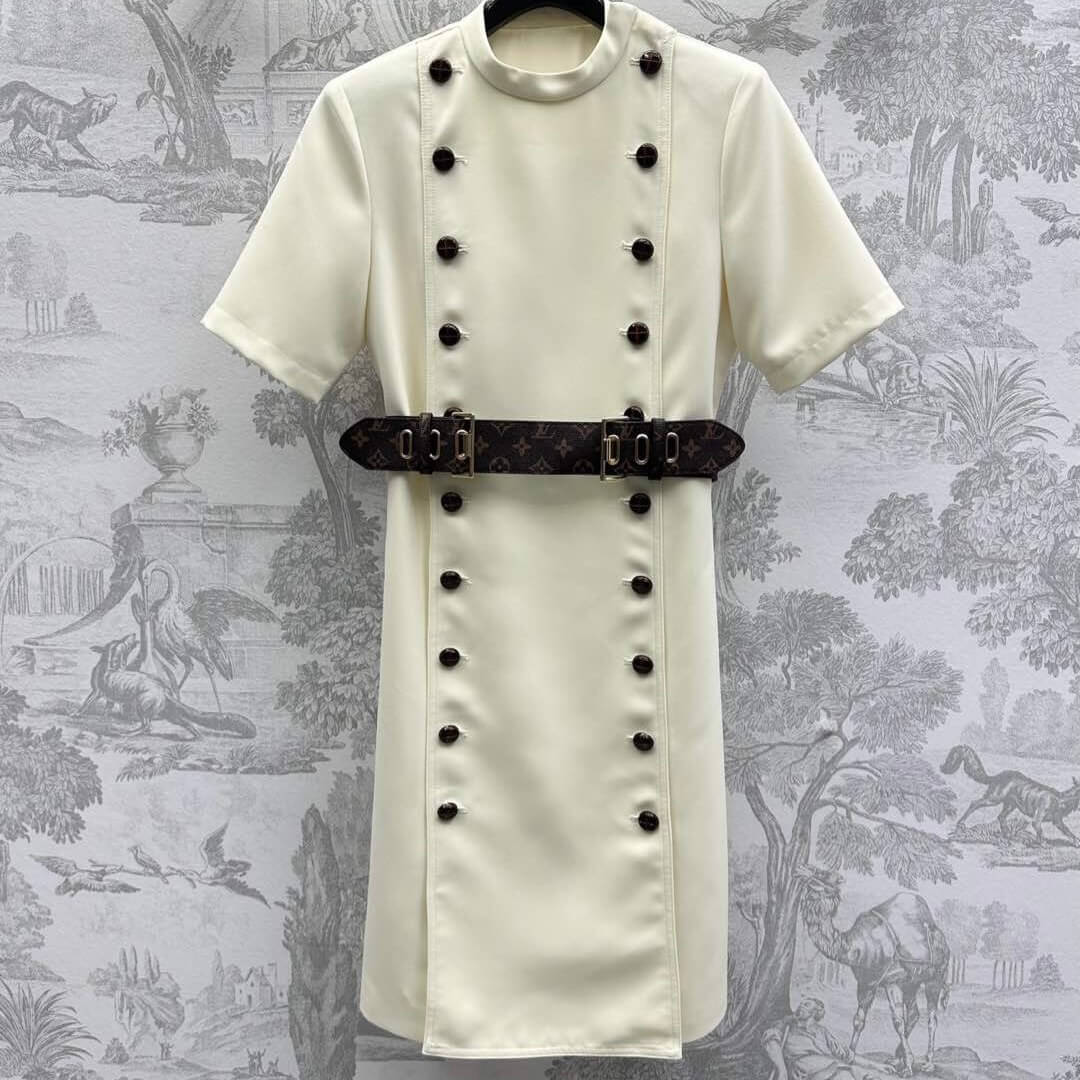 LOU Double-Buckle Belted Dress