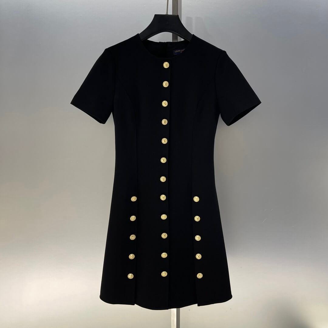 Triple Row Metal Button Short Sleeve Dress