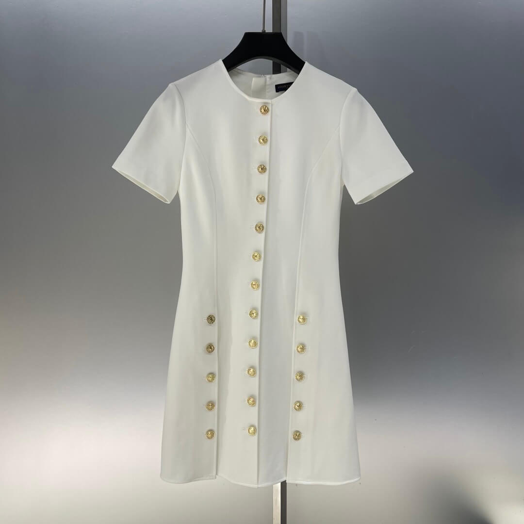 Triple Row Metal Button Short Sleeve Dress