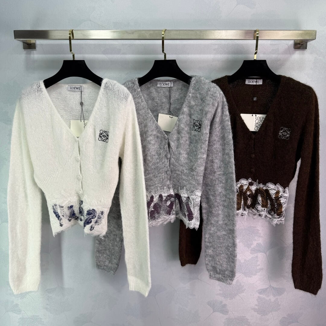 Delicate V-Neck Cardigan with Lace Hem