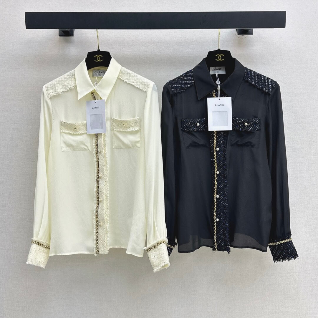 Elegant Woven Patchwork Silk Shirt