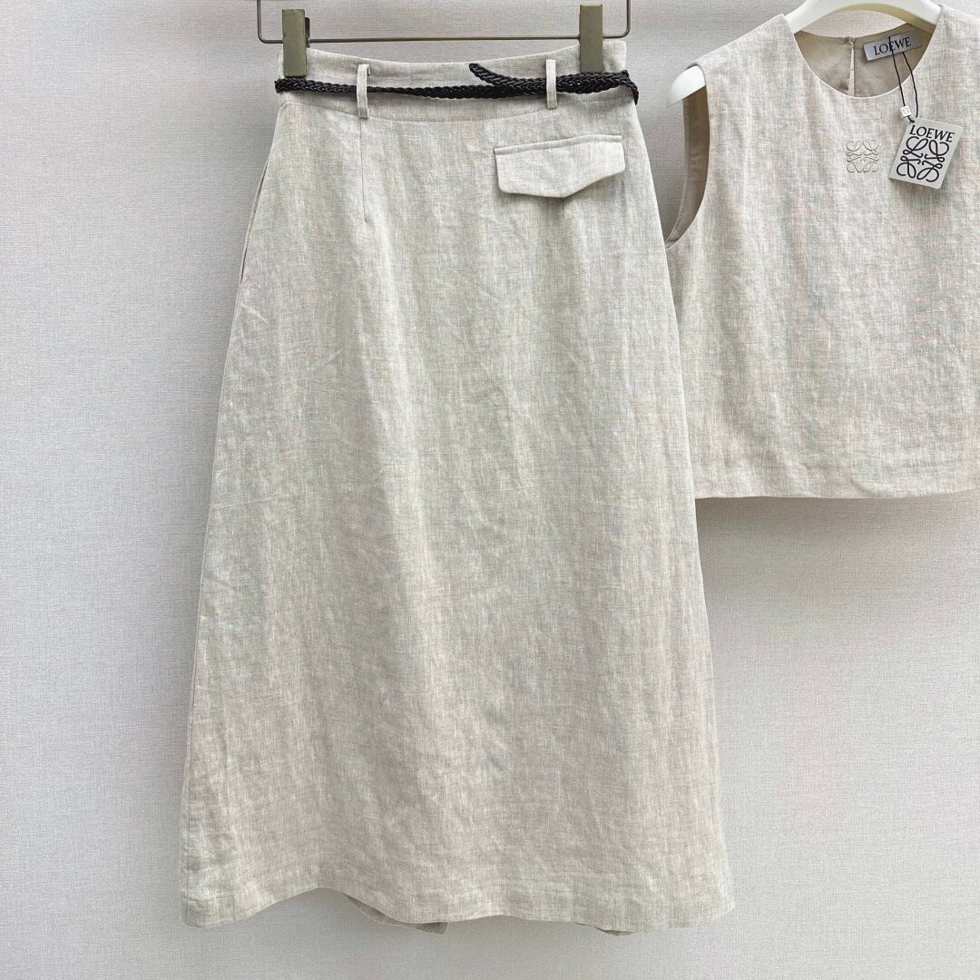 Belted Wrap Skirt Set with Blouson Top