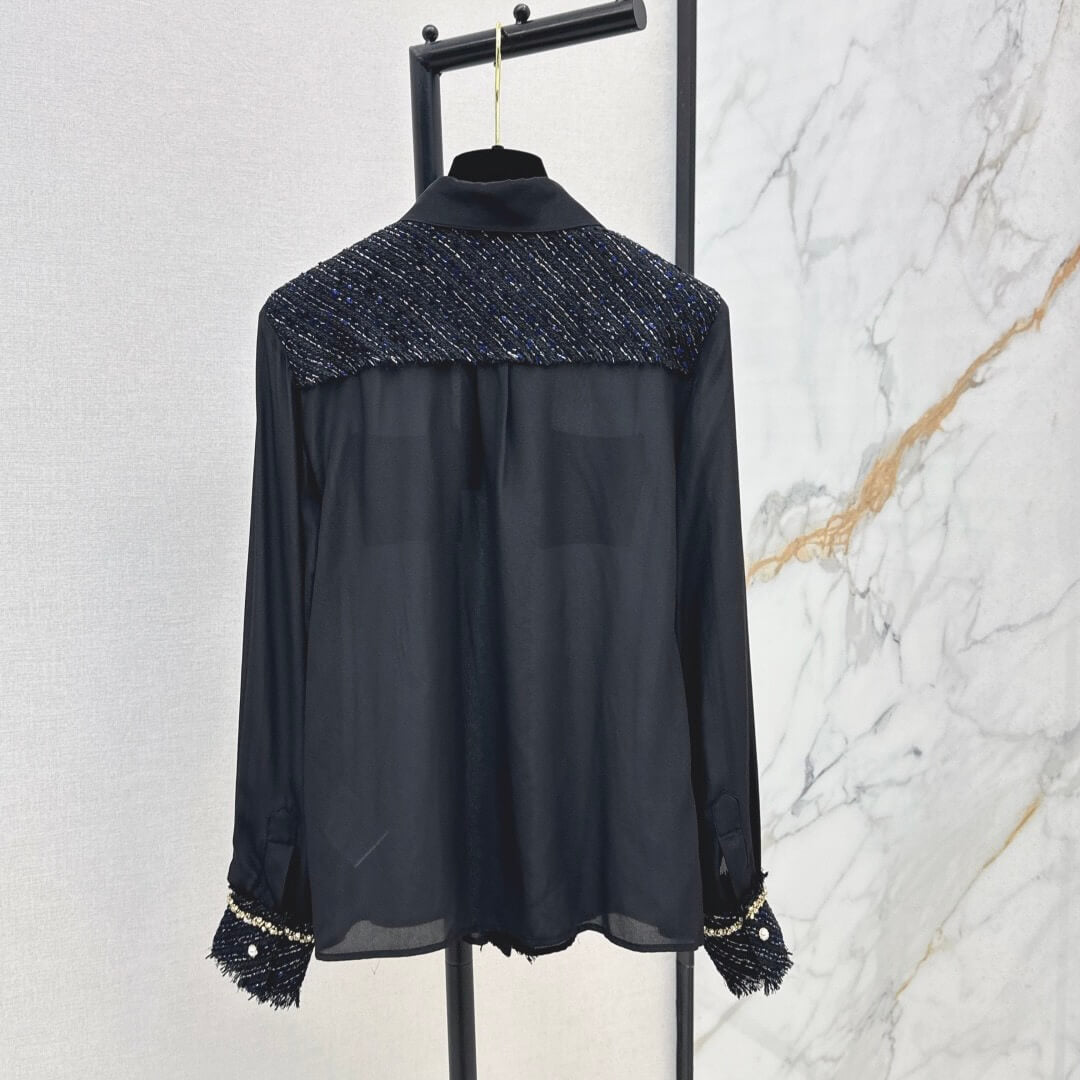 Elegant Woven Patchwork Silk Shirt