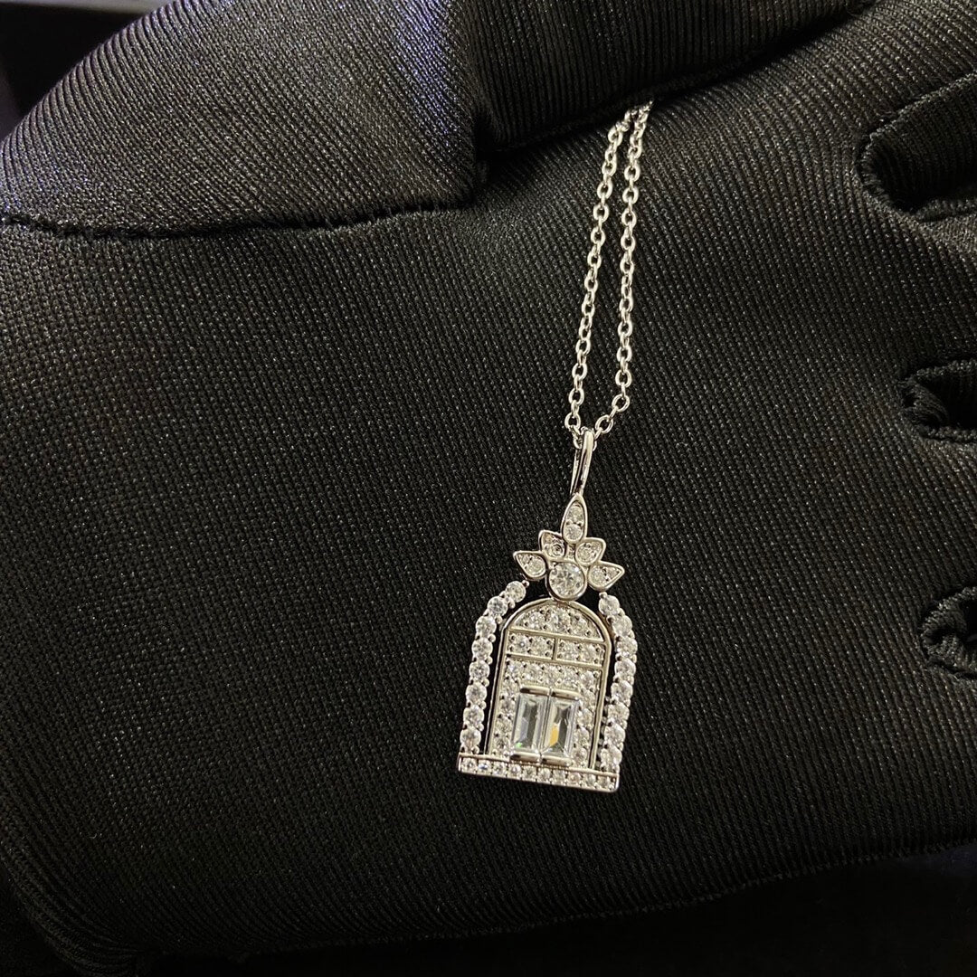 Classic Full-Diamond Gate Pendant Necklace