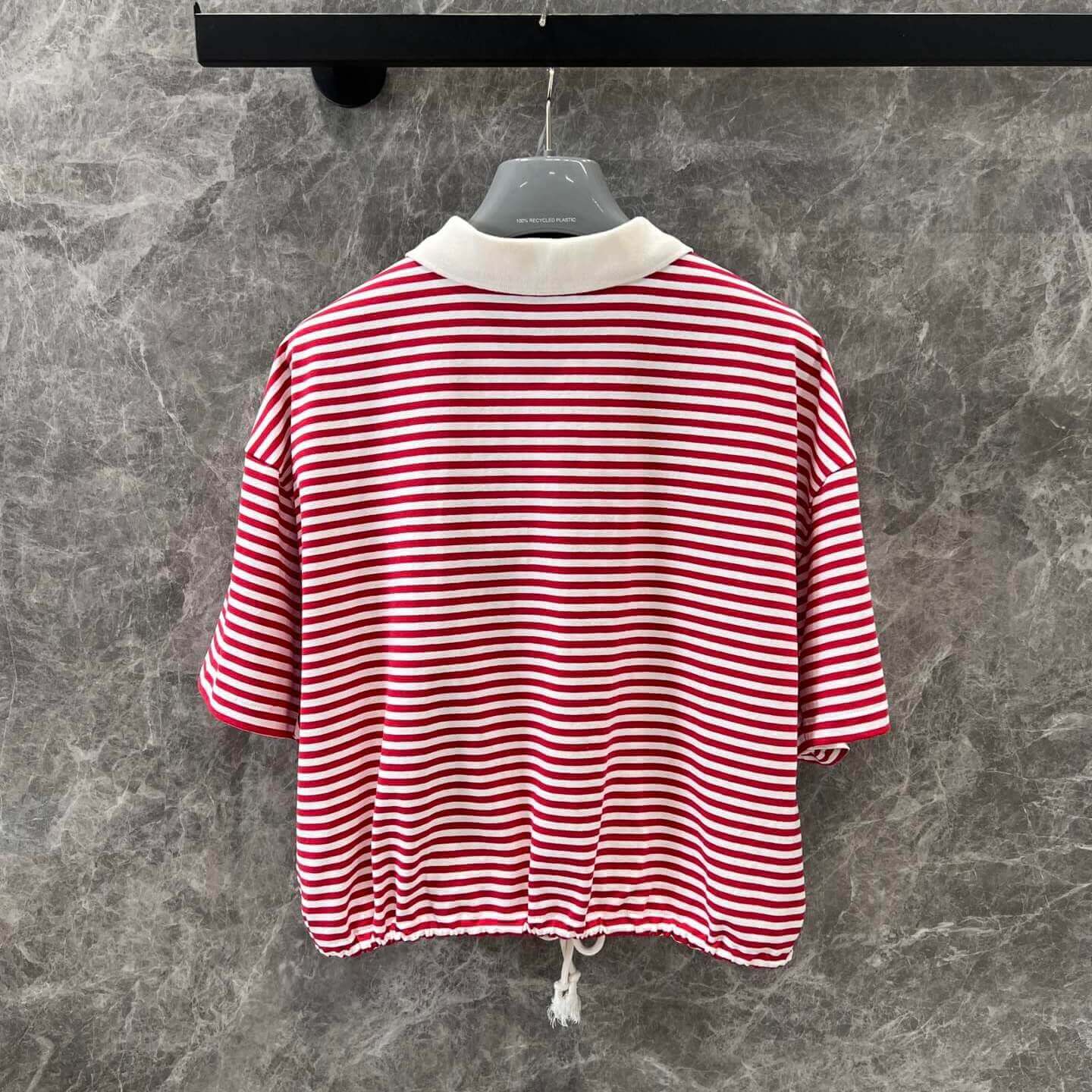 Red & White Color-Block Striped Embroidered T-Shirt
