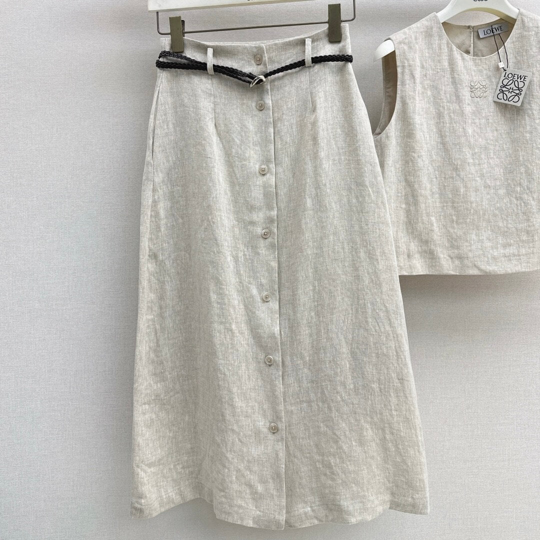 Belted Wrap Skirt Set with Blouson Top