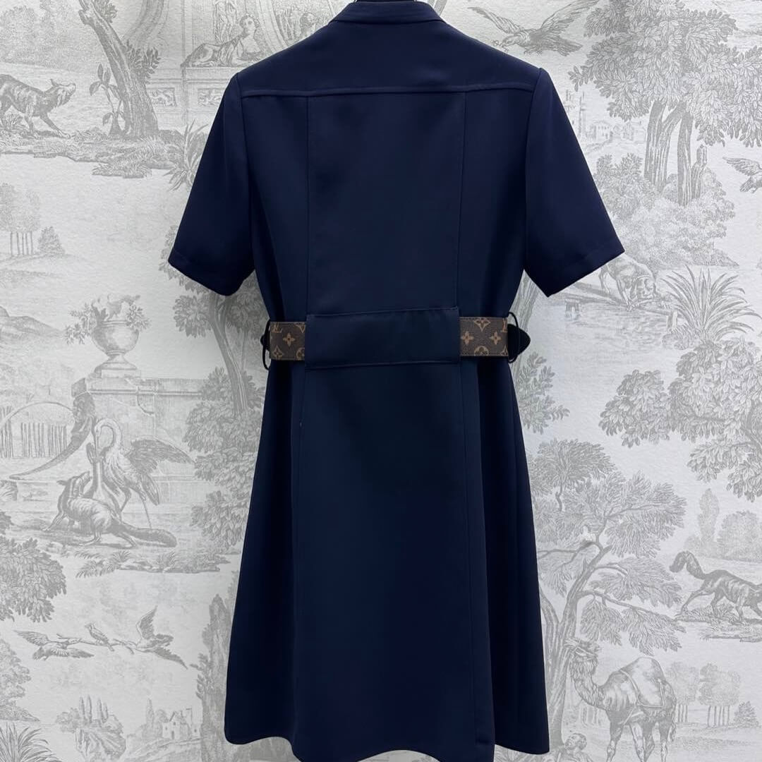LOU Double-Buckle Belted Dress