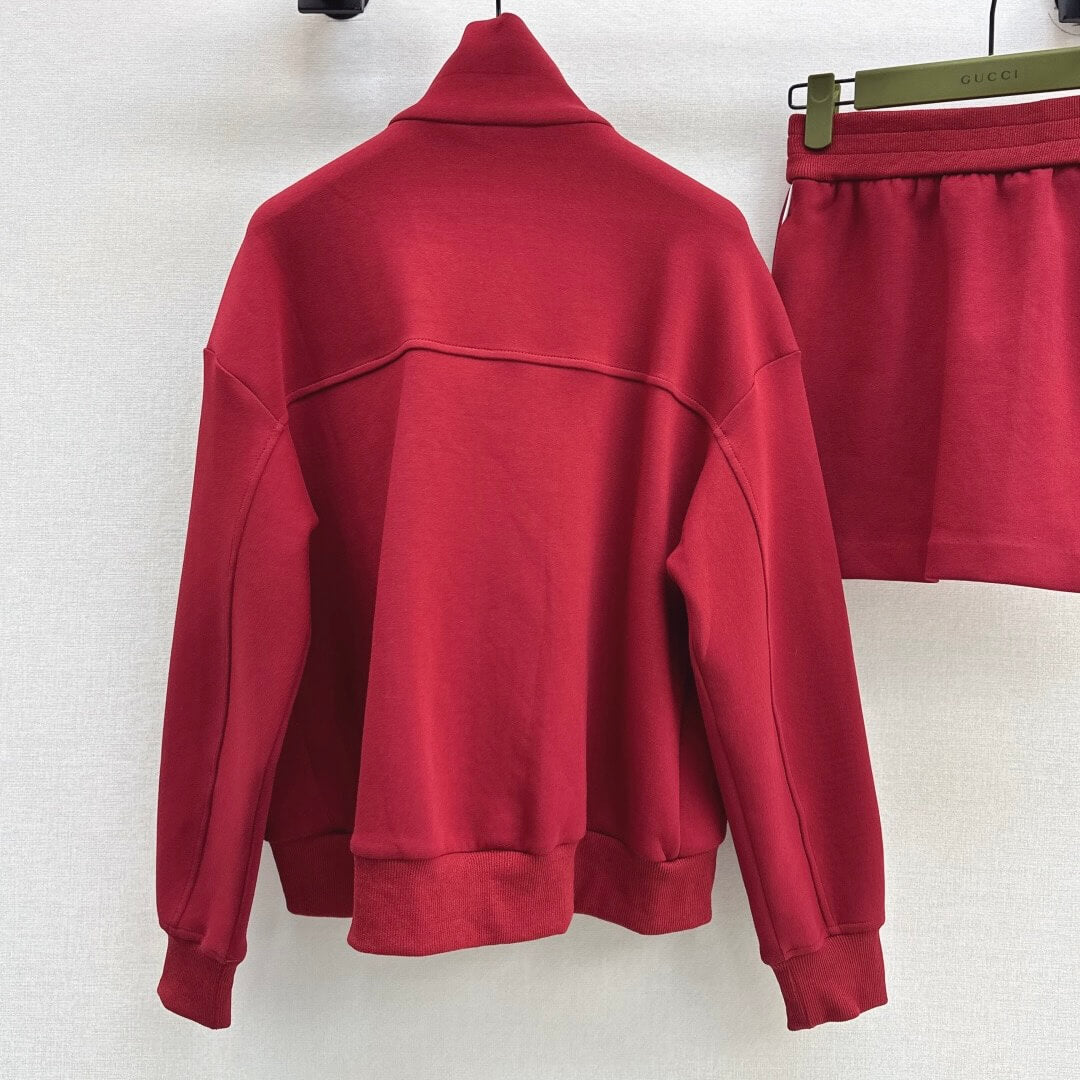 Angora Red Stand-Collar Hoodie & Skirt Set