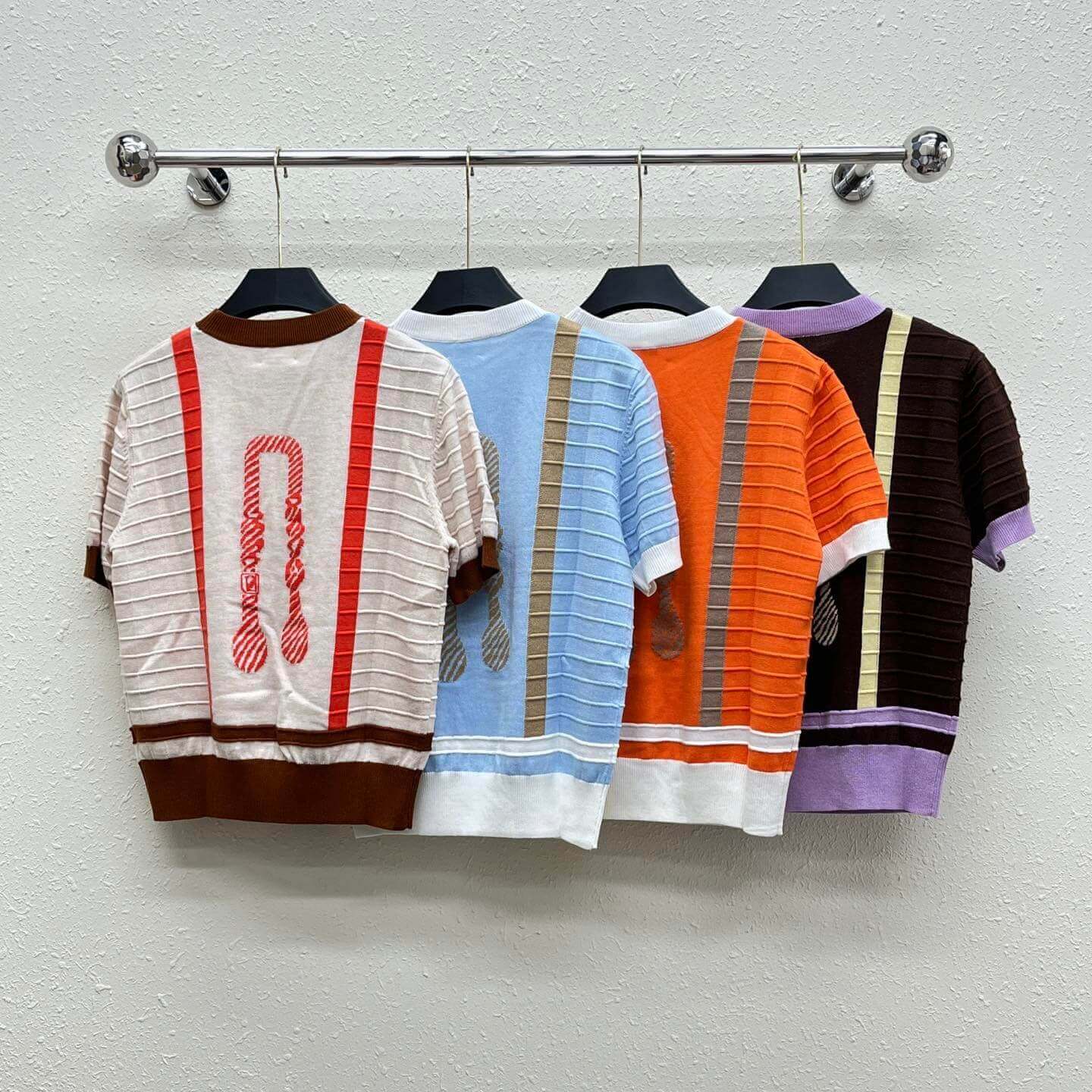 Classic Rope Pattern Embroidered Knit Short Sleeve