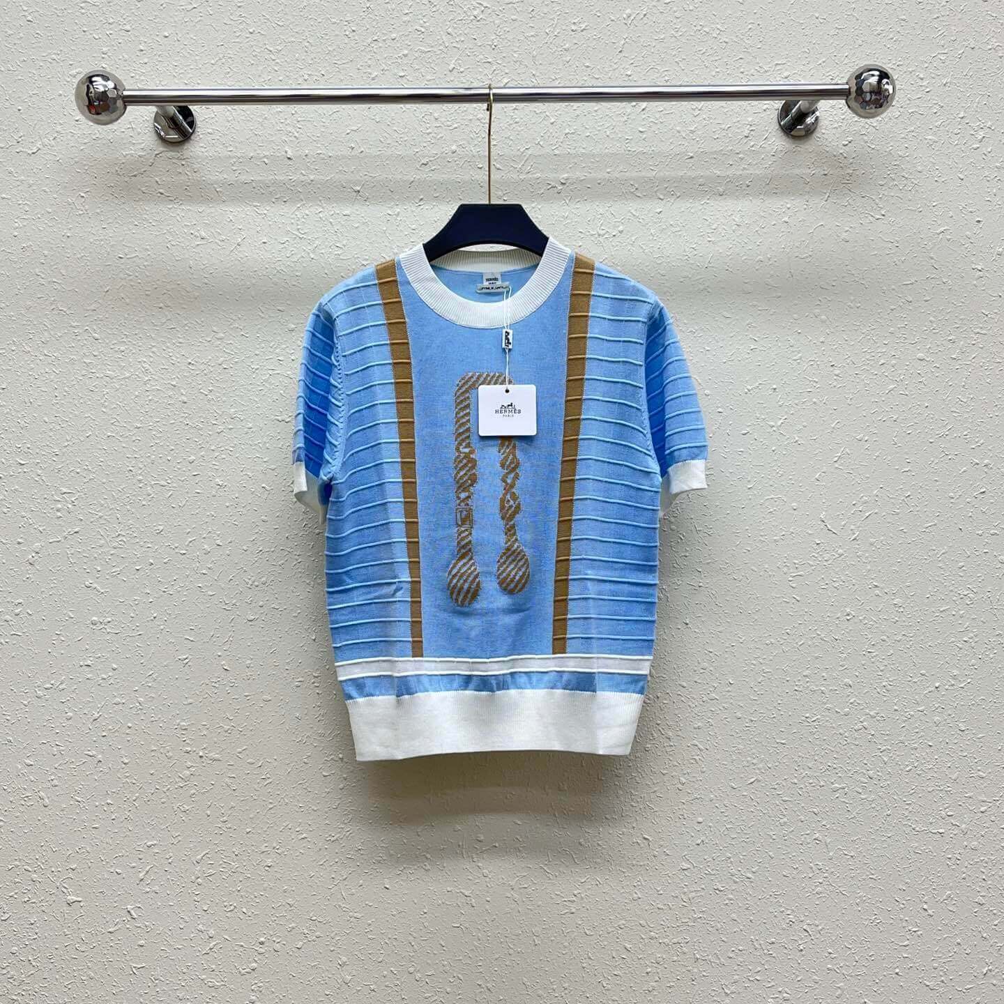 Classic Rope Pattern Embroidered Knit Short Sleeve