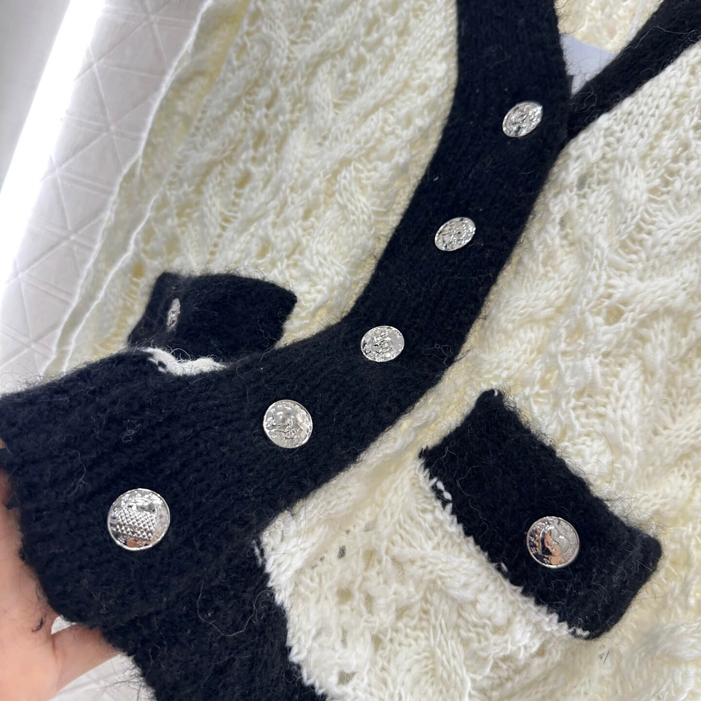 Classic Color-Block Crochet Knit Cardigan