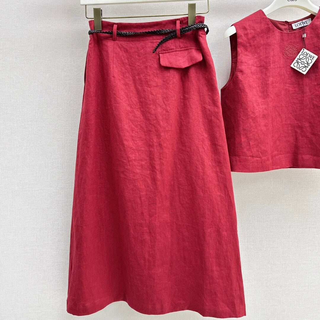 Belted Wrap Skirt Set with Blouson Top