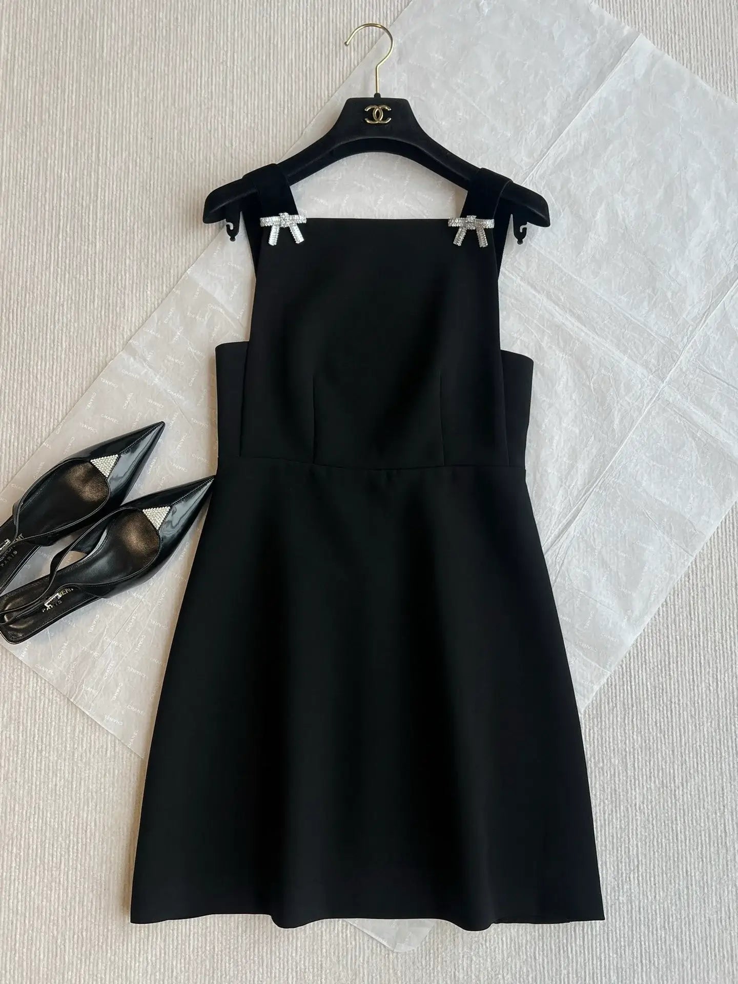 Diamond Bow-Embellished Sleeveless Dress