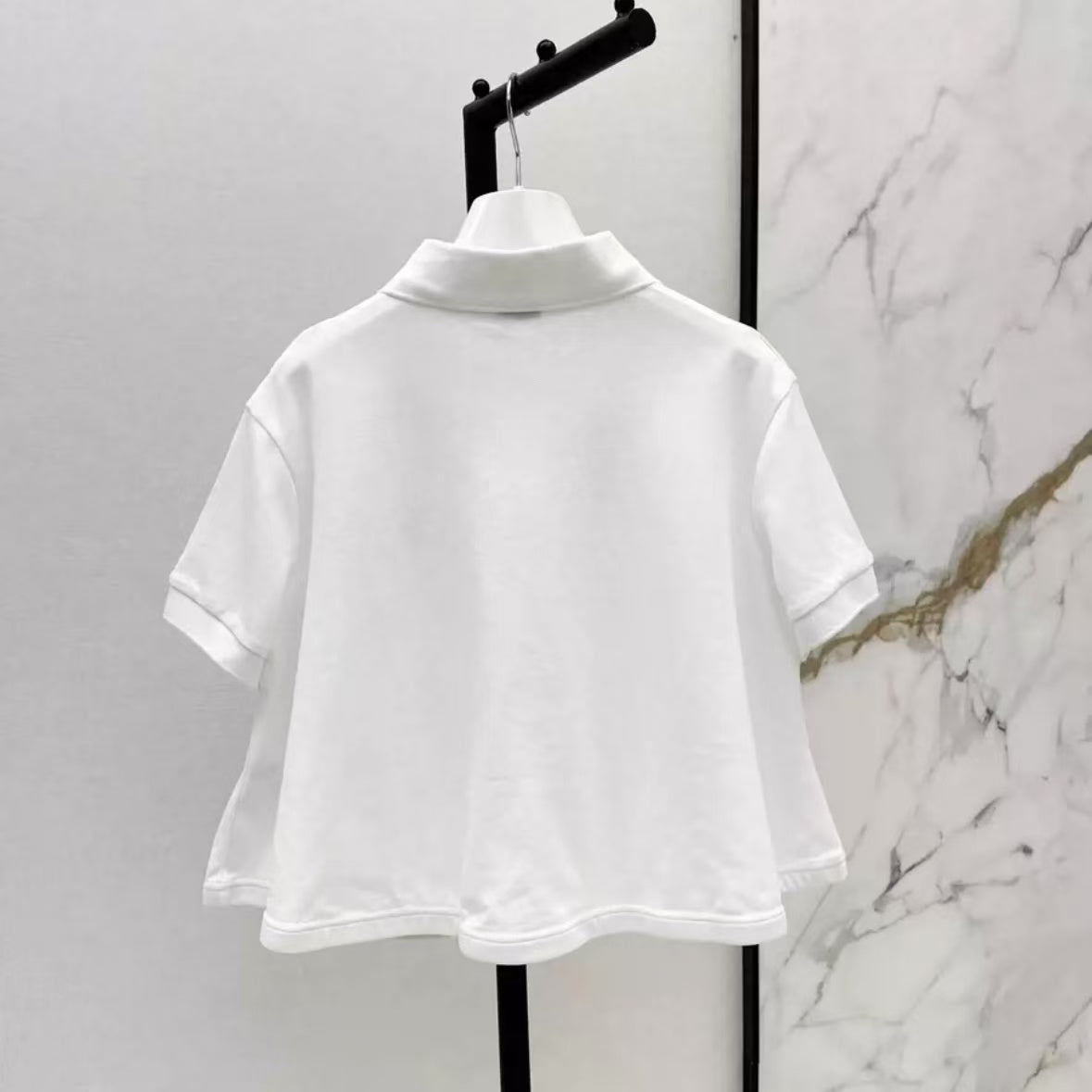 Pure White Collared Short - Sleeve Top